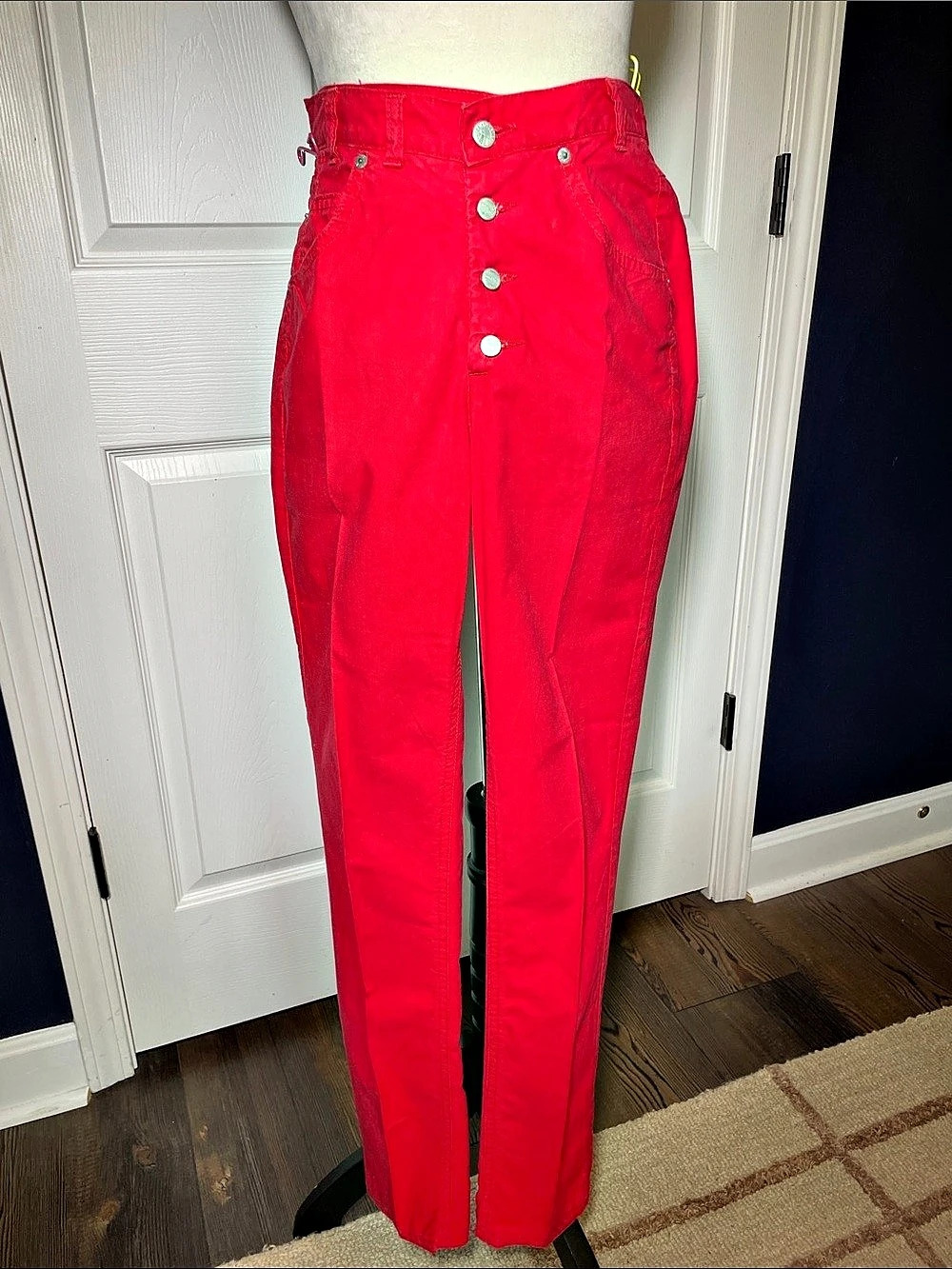 Vintage Italian Brand Americanino Straight Leg Cotton Pants in Bright Red Waist